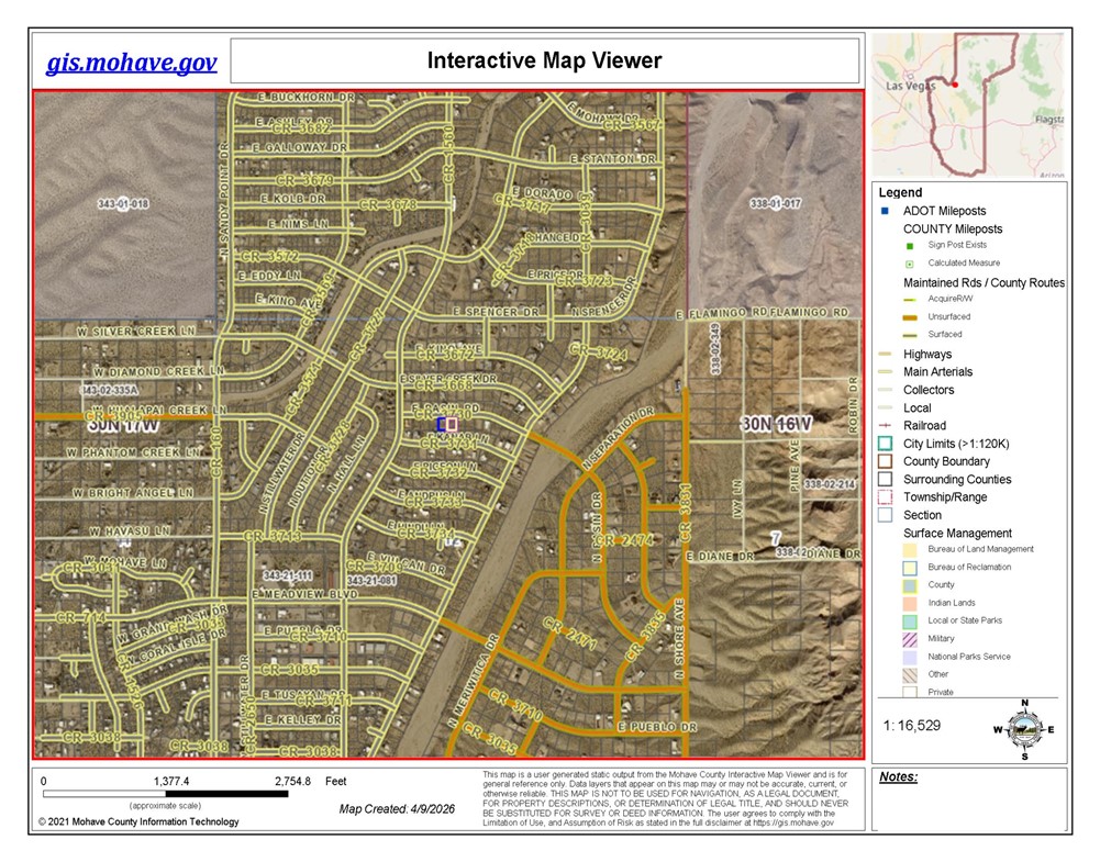 680 Basin Road Meadview, AZ 86444 - Photo 3 of 5 Interactive Map Viewer. Displaying geographic data and infrastructure for the property
