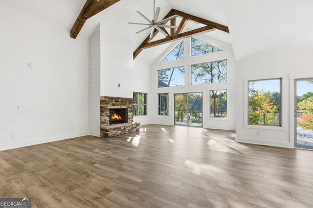 a view of a lake with a city view