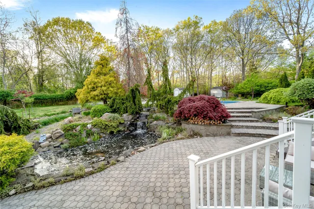 a view of a garden with a tree