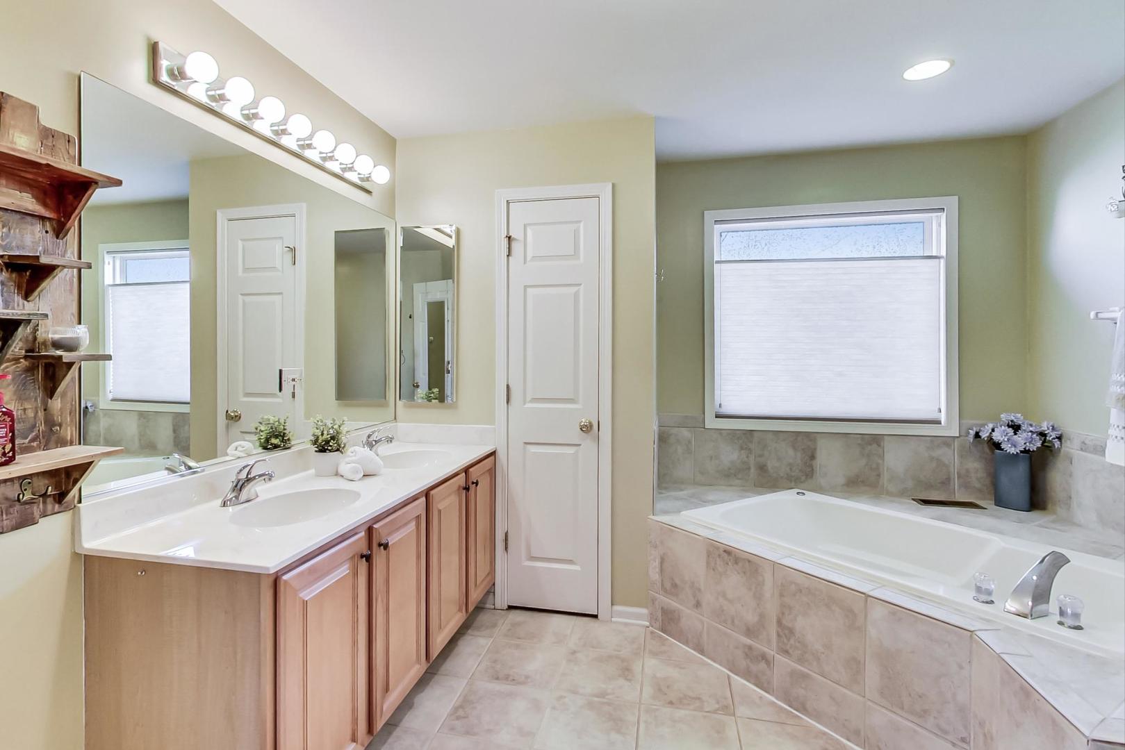 1552 Southgate Road Bartlett, IL 60103 - Photo 17 of 27 a bathroom with a double vanity sink a mirror and a bathtub