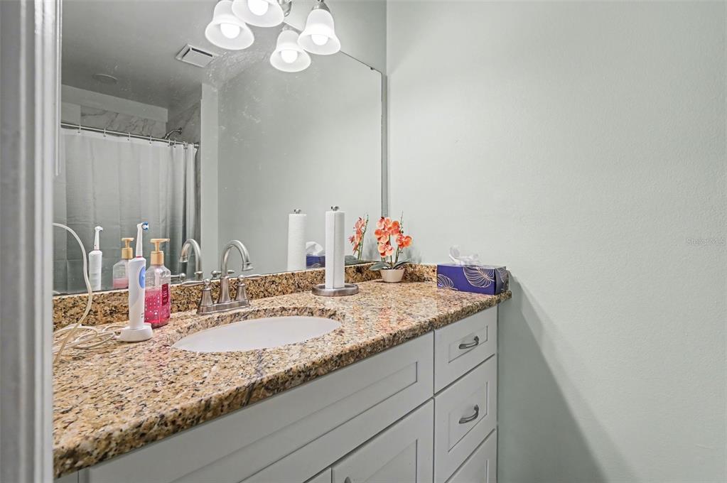 12435 Orangewood Circle Tavares, FL 32778 - Photo 21 of 30 a bathroom with a granite countertop sink and a mirror