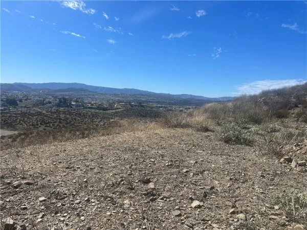 a view of a dry yard with mountain view