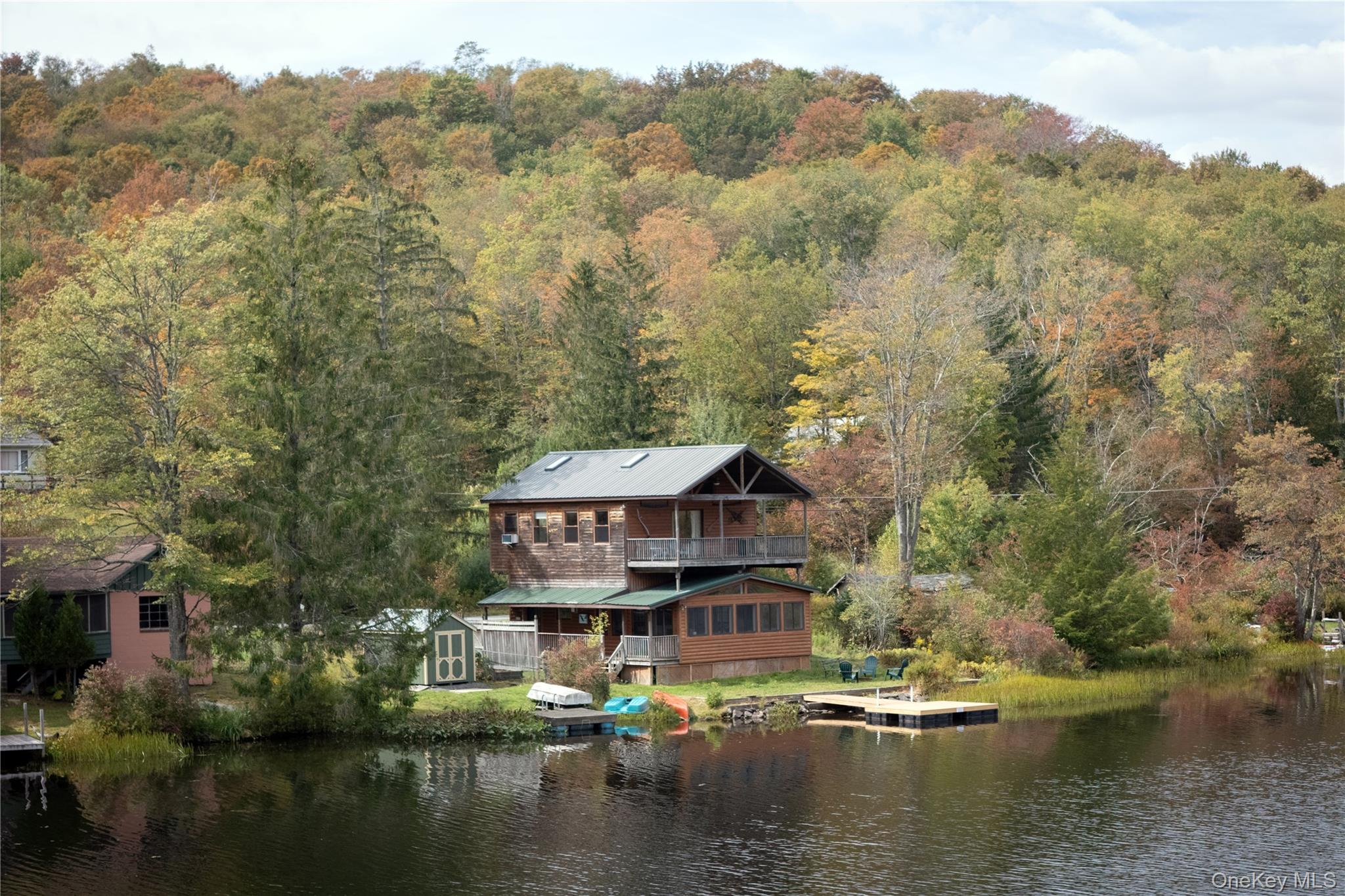 a view of a lake with a mountain in the background