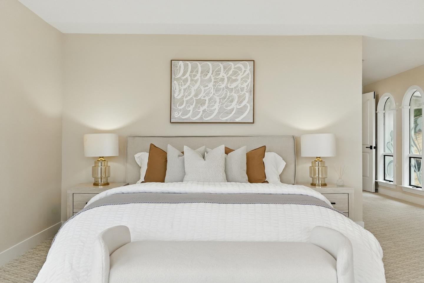 1 Lewis Ranch Road San Carlos, CA 94070 - Photo 63 of 111 a bedroom with a large bed and a painting on the wall