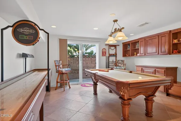 an aerial view of a building with outdoor space