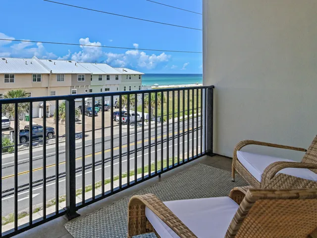 a balcony with furniture