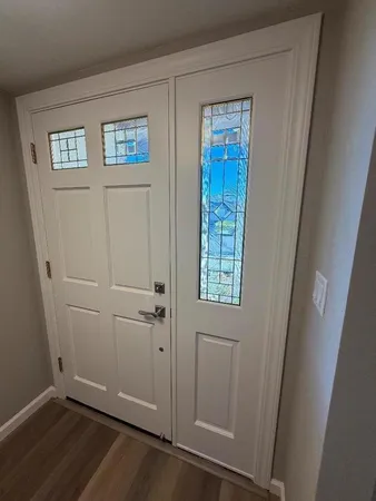 an empty room with windows