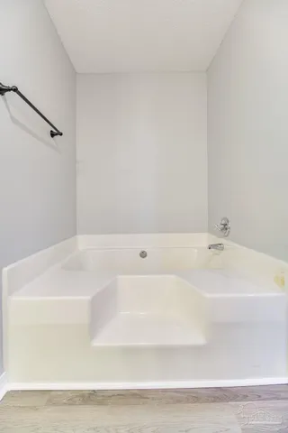 a bathroom with a bathtub