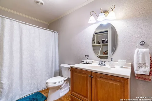 a bathroom with a sink a toilet and a mirror