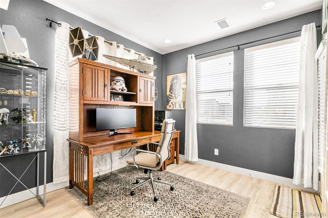 a work space with furniture and a window