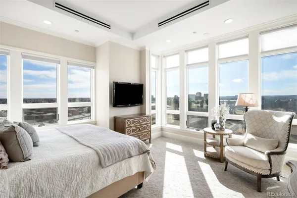 a bedroom with a large bed and a flat screen tv