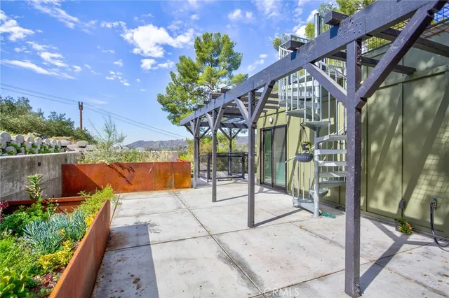 a view of a porch with a slide