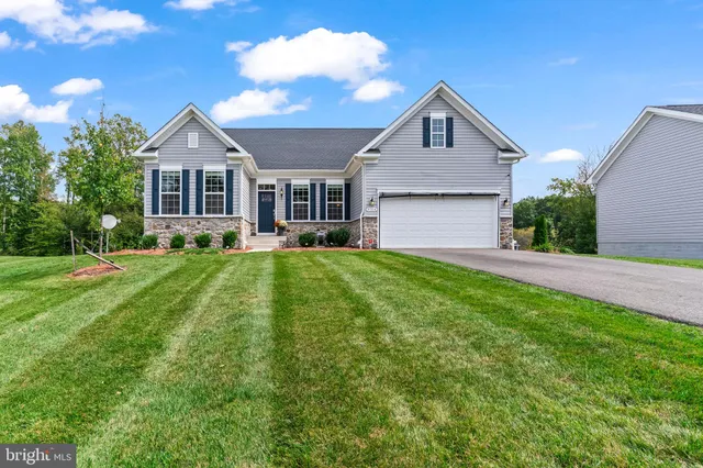 a front view of house with yard and green space
