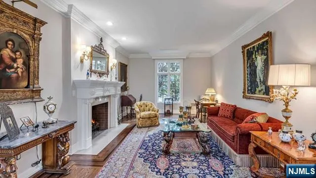 a living room with furniture or couch and a fireplace