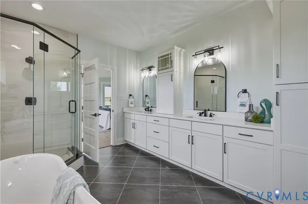 an empty room with a bathroom