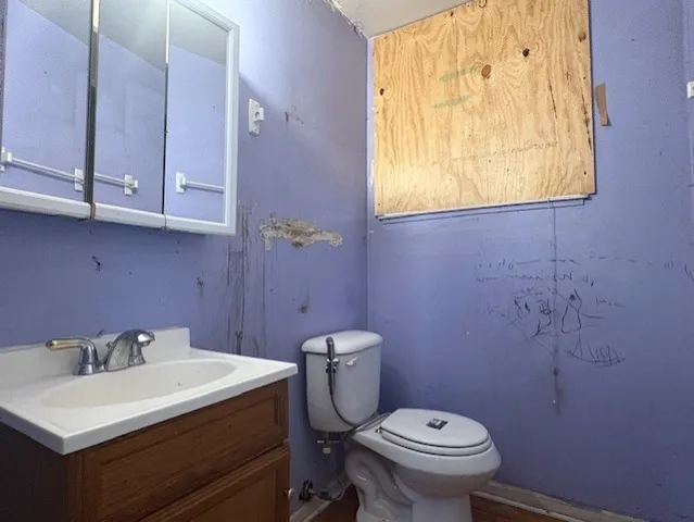 a bathroom with a sink a toilet and a mirror