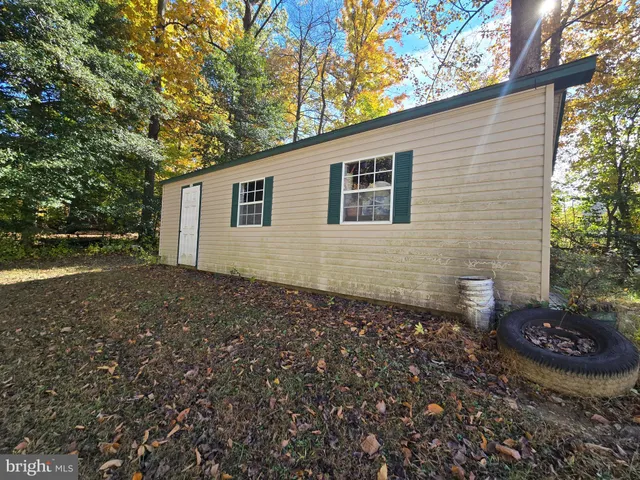 a view of a yard with plants and trees