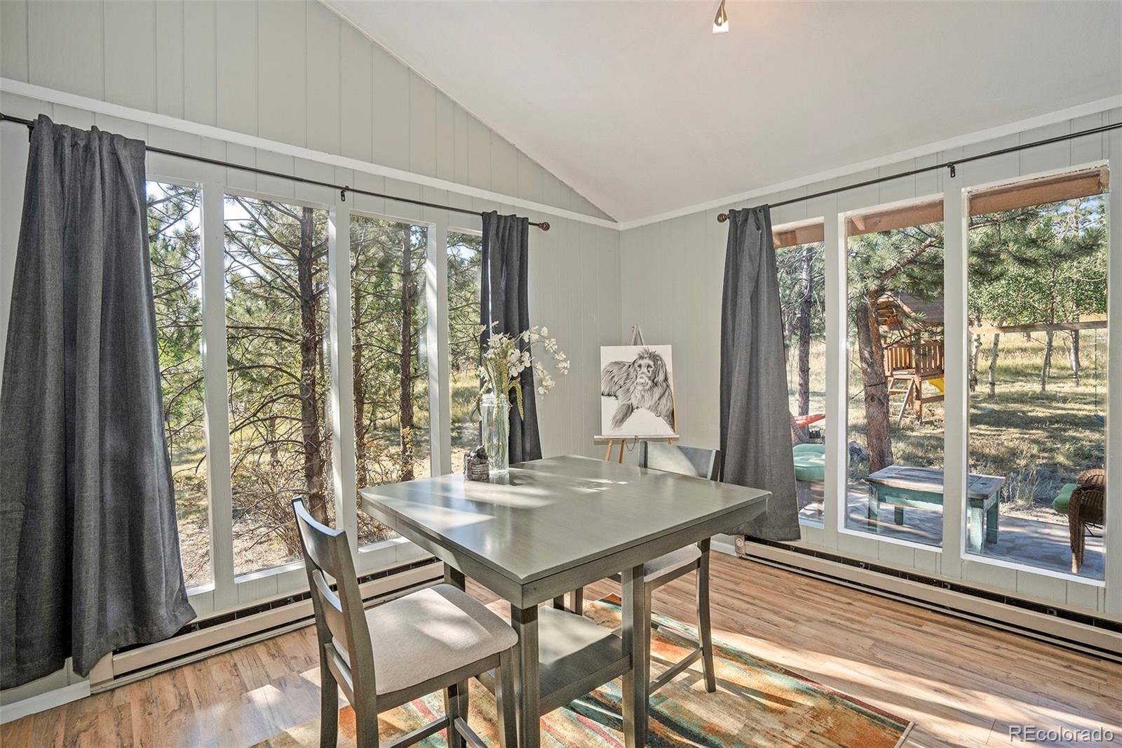 249 Burland Drive Bailey, CO 80421 - Photo 1 of 24 a view of a dining room with furniture window and wooden floor