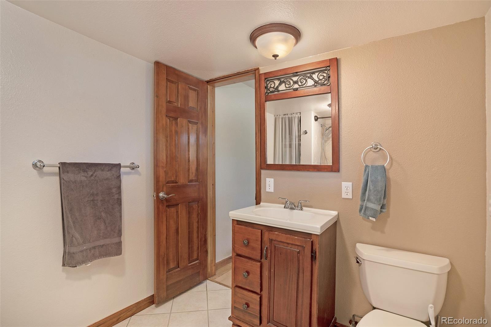249 Burland Drive Bailey, CO 80421 - Photo 19 of 24 a bathroom with a sink a toilet and shower
