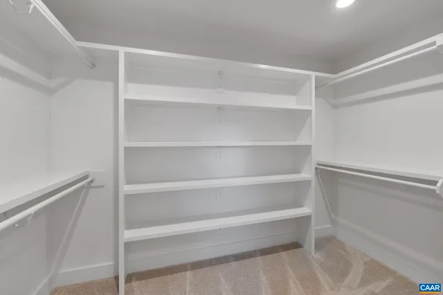 a view of walk in closet with empty racks