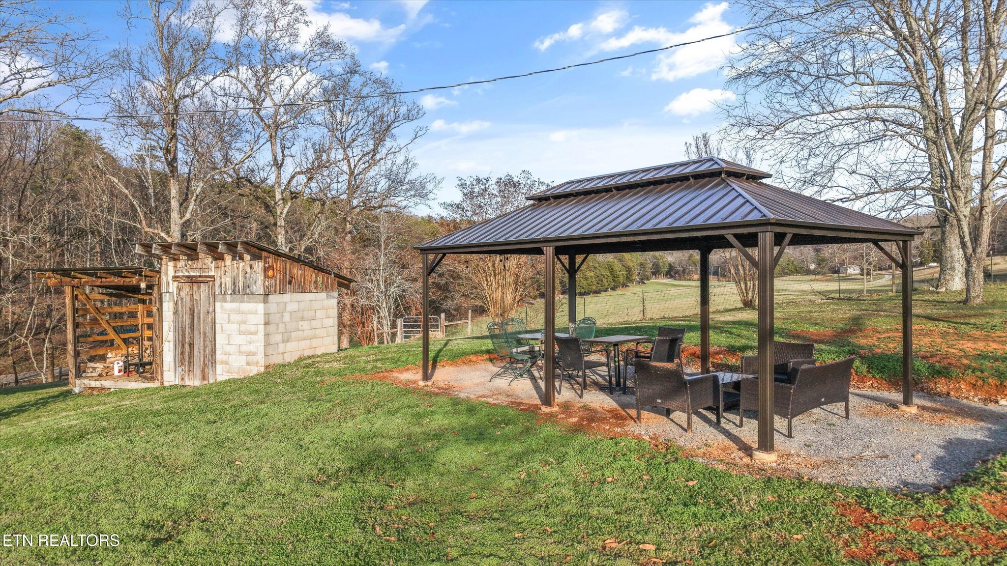 7969 Glendale Community Road Greenback, TN 37742 - Photo 44 of 56 a view of a patio with table and chairs under an umbrella