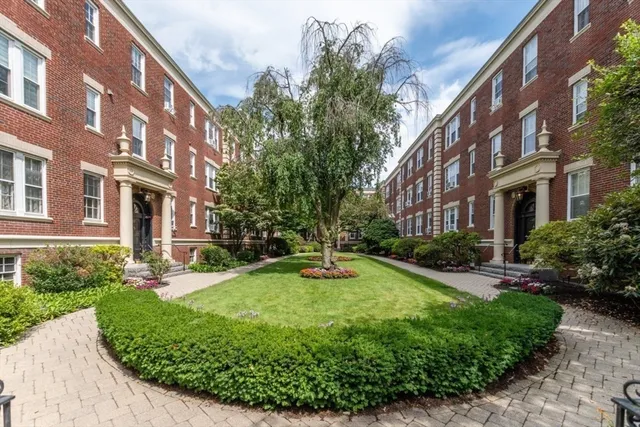 a view of a garden with a pathway