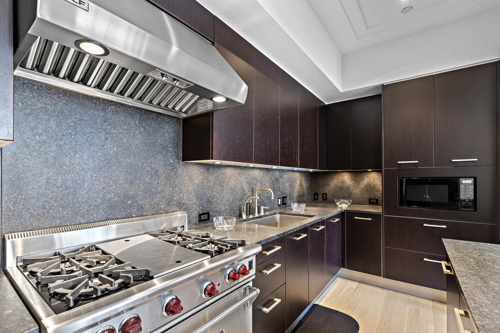 159 East Walton Place, Unit 9B Chicago, IL 60611 - Photo 12 of 28 a kitchen with a stove a sink and a microwave