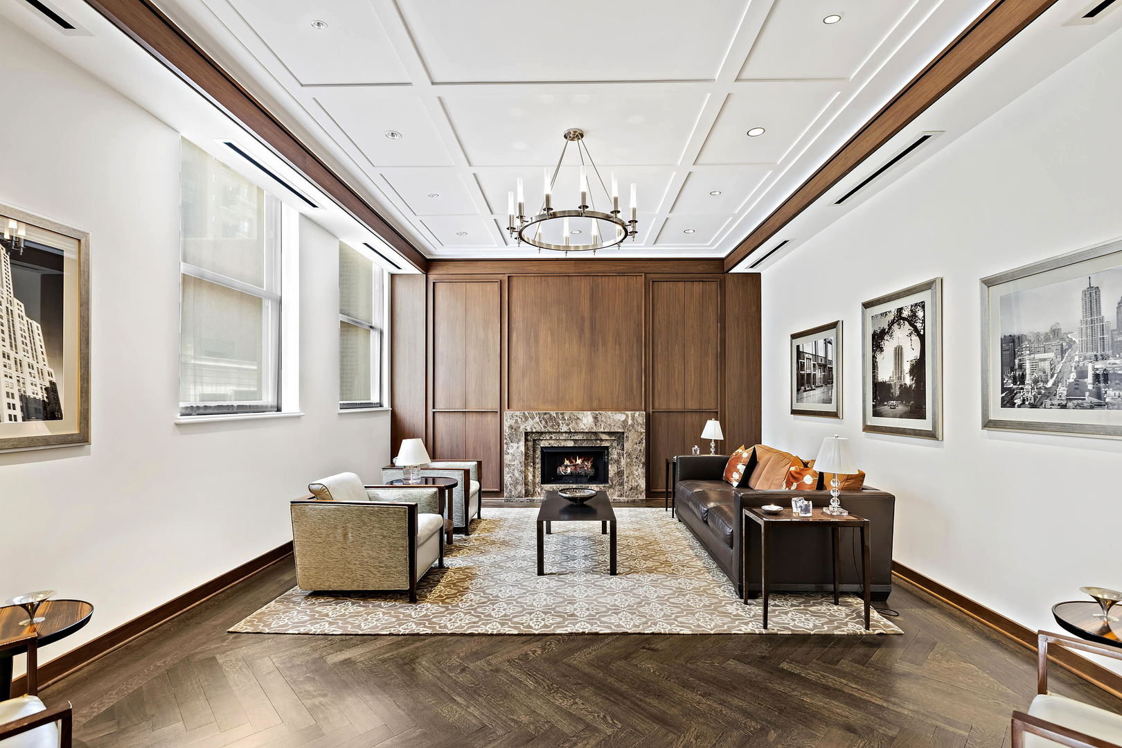 159 East Walton Place, Unit 9B Chicago, IL 60611 - Photo 27 of 28 a living room with furniture a fireplace and a flat screen tv