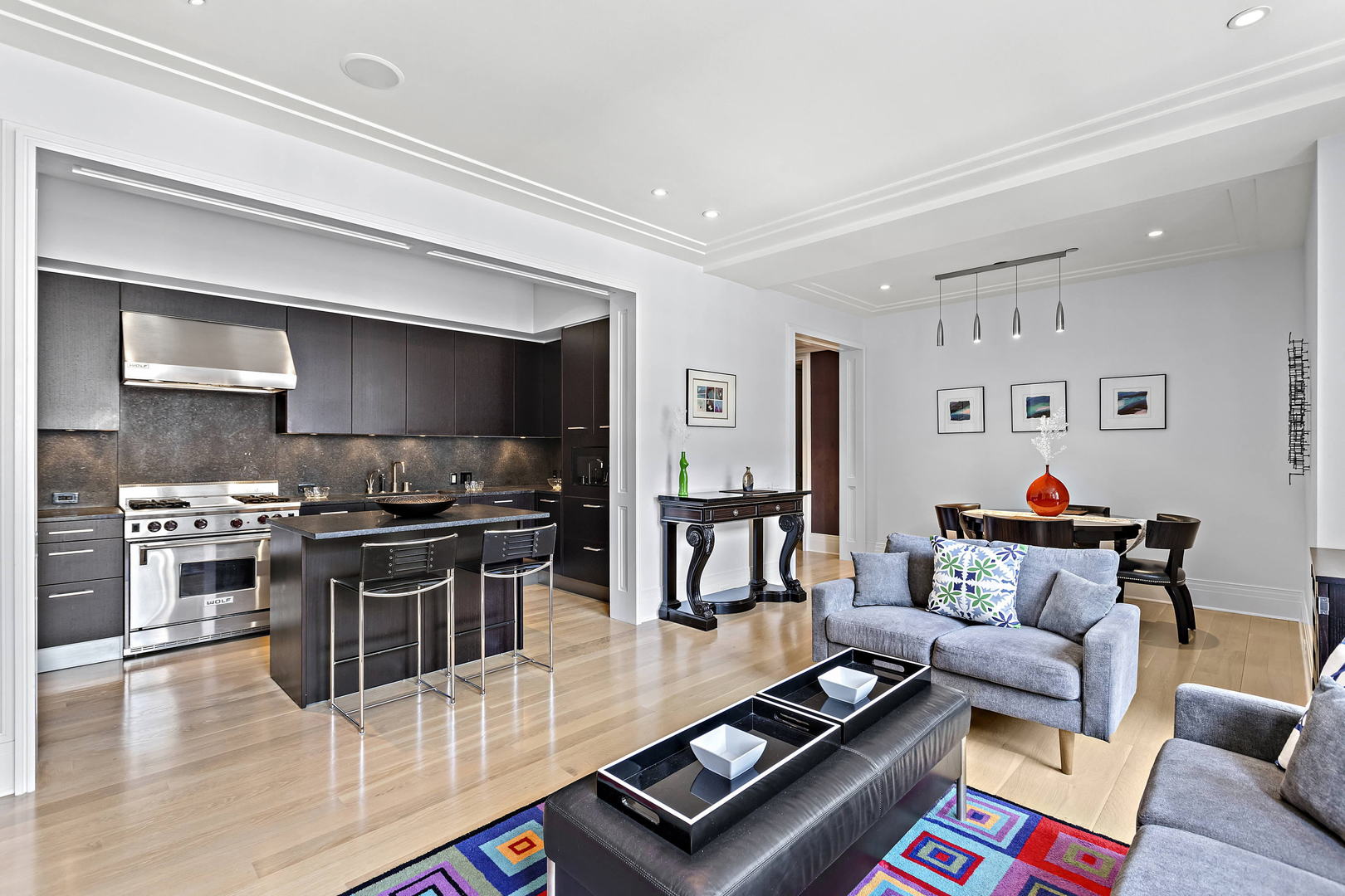 159 East Walton Place, Unit 9B Chicago, IL 60611 - Photo 8 of 28 a living room with furniture and kitchen view