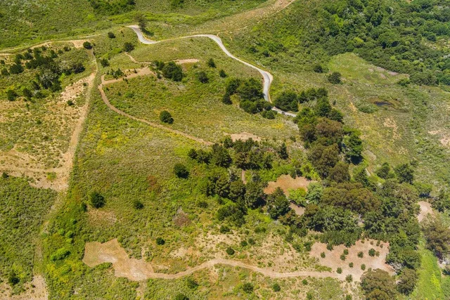 a view of a yard with a mountain
