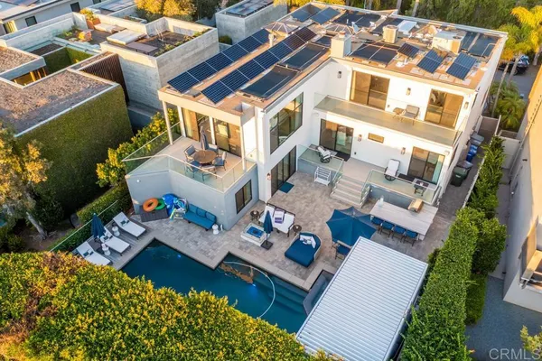 an aerial view of a house with balcony