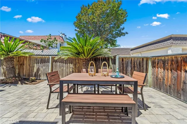 a view of a chairs and table in patio