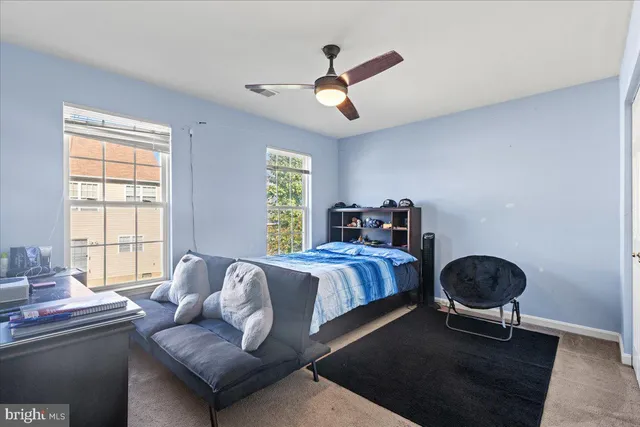 a living room with a bed furniture and a window