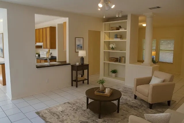 a view of an empty room and window