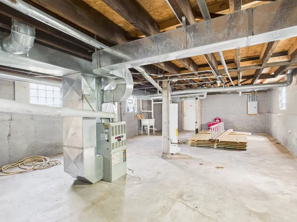 a view of a room with racks on the wall