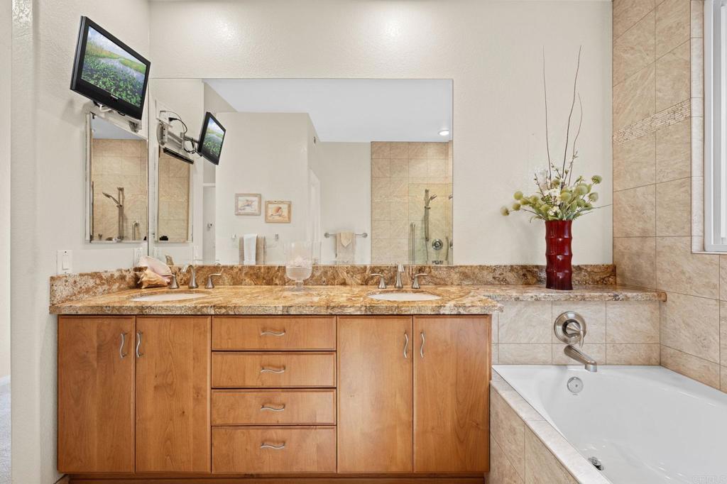 1827 Amalfi Drive Encinitas, CA 92024 - Photo 23 of 31 a bathroom with a granite countertop sink and a mirror