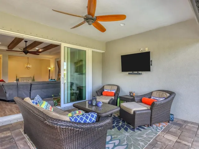 a view of swimming pool with a porch