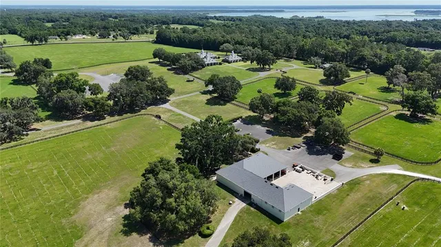 an aerial view of a house with a garden