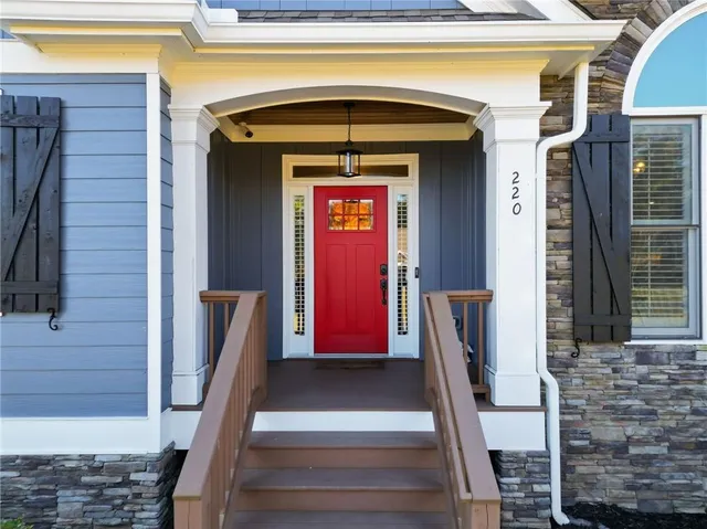 a front view of a house with a door