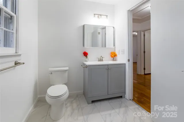 a bathroom with a toilet sink and mirror