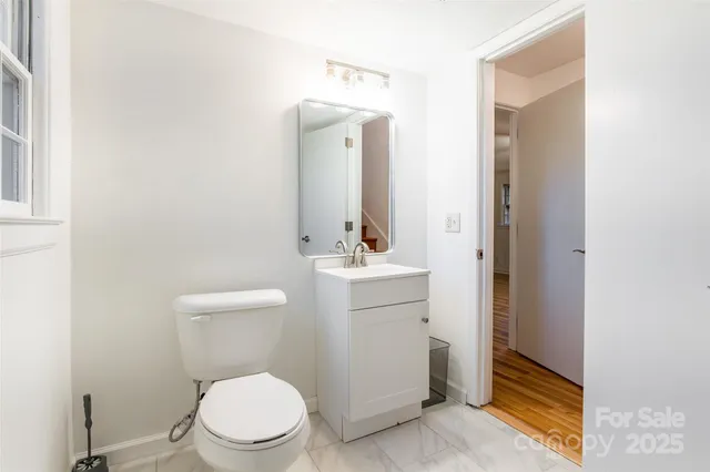 a bathroom with a toilet a sink and mirror