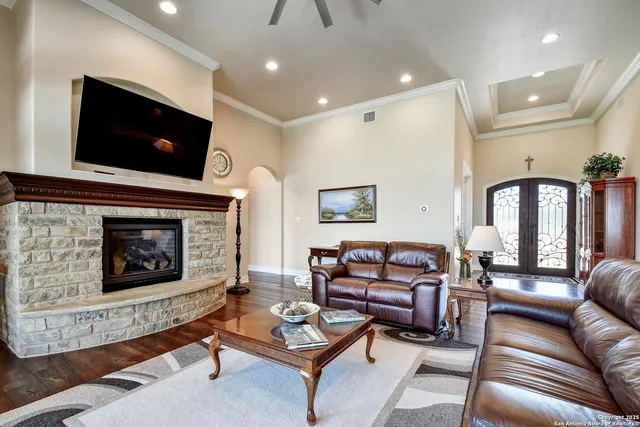 a view of an outdoor dining space with furniture and garden