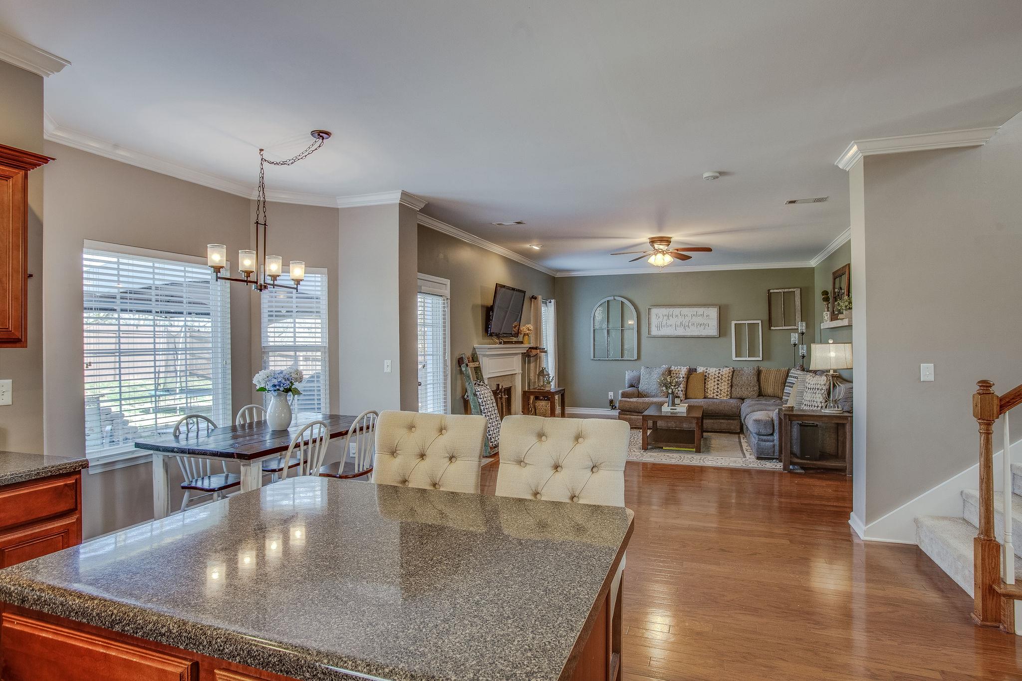 Kitchen island with view looking into living room.