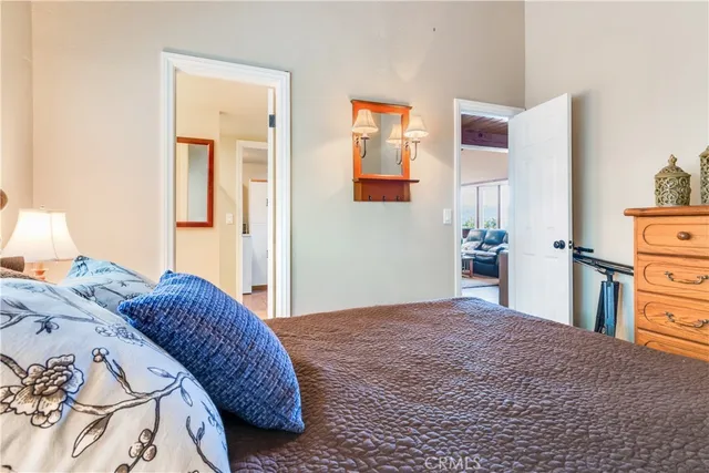 a bedroom with a bed and a closet