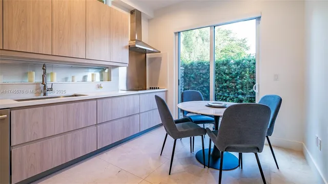a kitchen with stainless steel appliances a refrigerator and a stove top oven