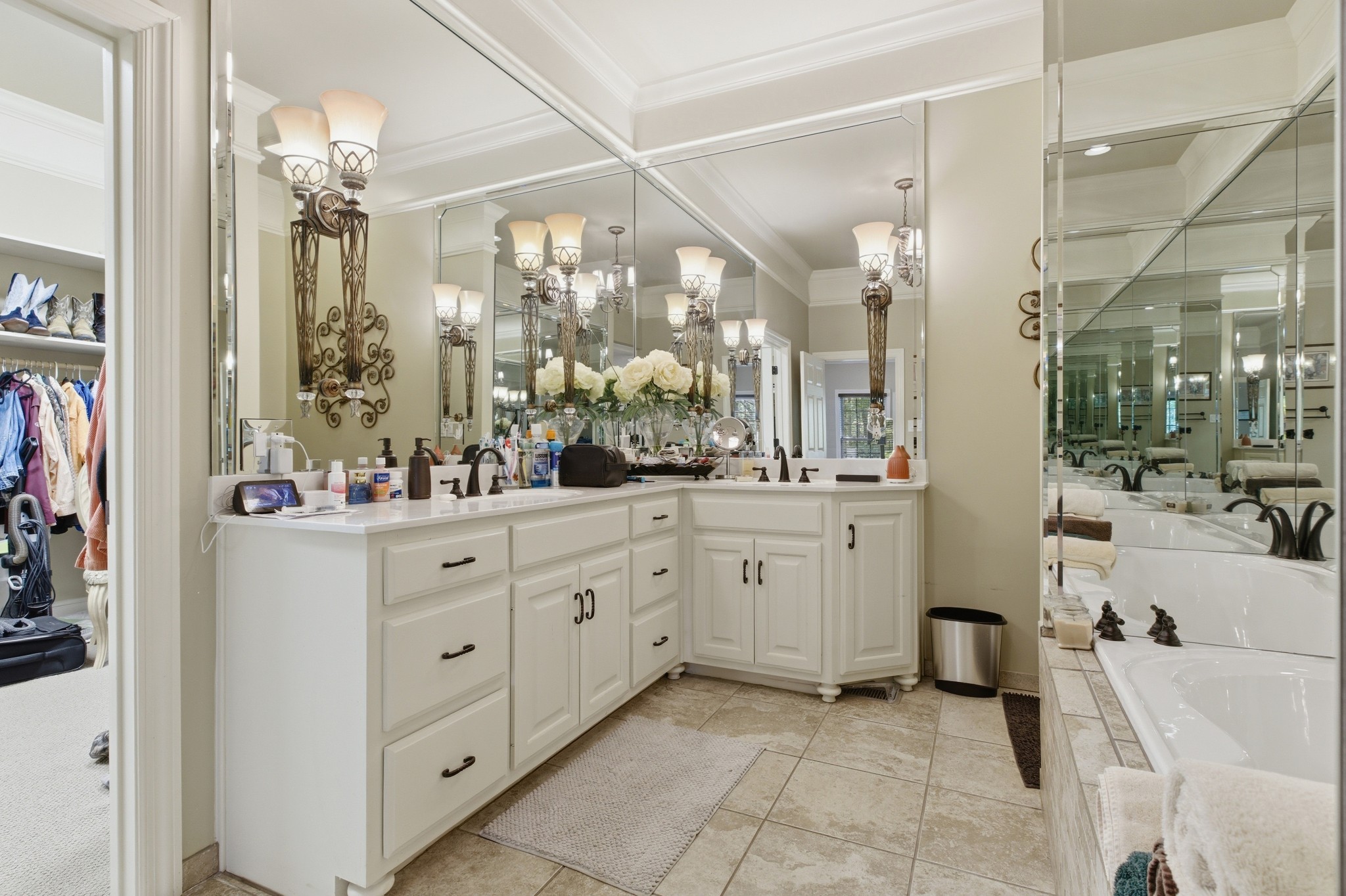 1605 Puryears Bend Road Hartsville, TN 37074 - Photo 13 of 63 a spacious bathroom with a double vanity sink a mirror a bathtub and a shower