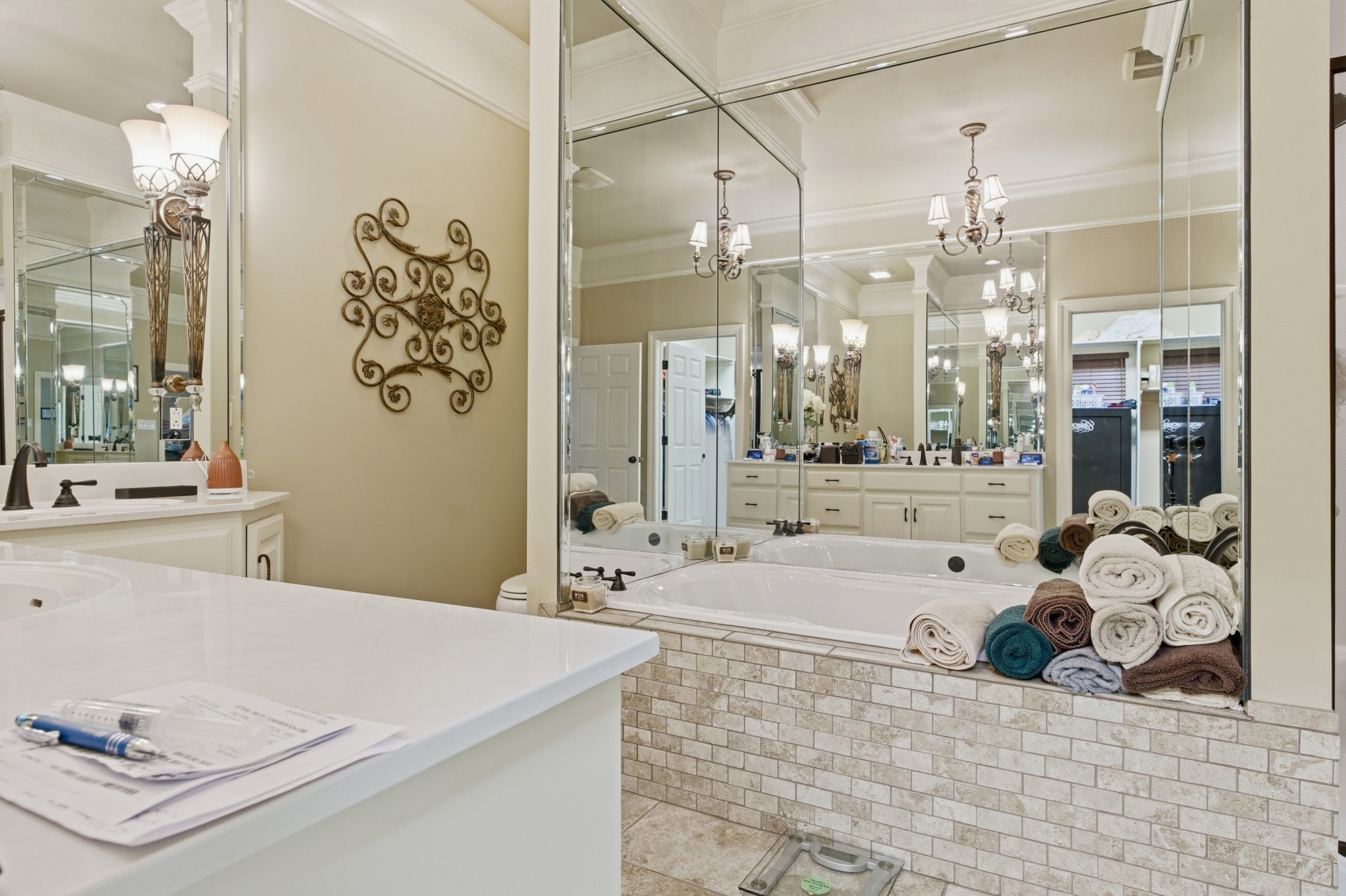 1605 Puryears Bend Road Hartsville, TN 37074 - Photo 15 of 63 a large bathroom with a tub a sink and a large mirror
