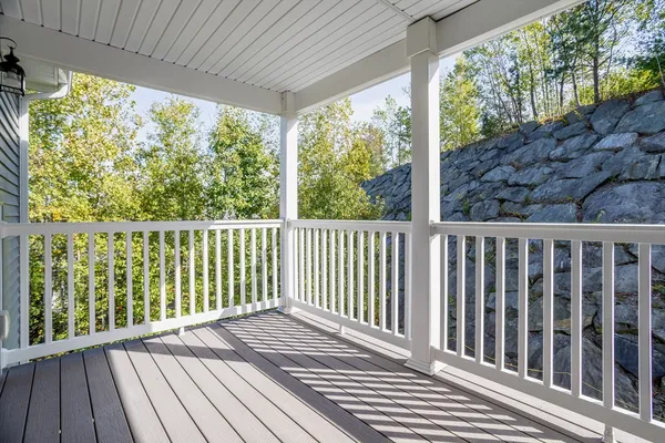 a view of a wooden balcony