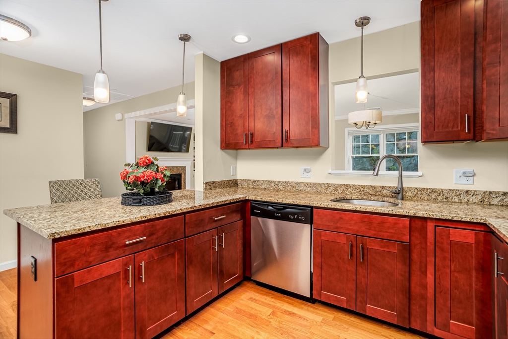 1221 Hazelwood Way, Unit 1221 Clinton, MA 01510 - Photo 7 of 42 a kitchen with stainless steel appliances granite countertop wooden cabinets a sink and dishwasher