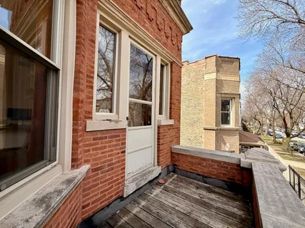 a porch with seating area